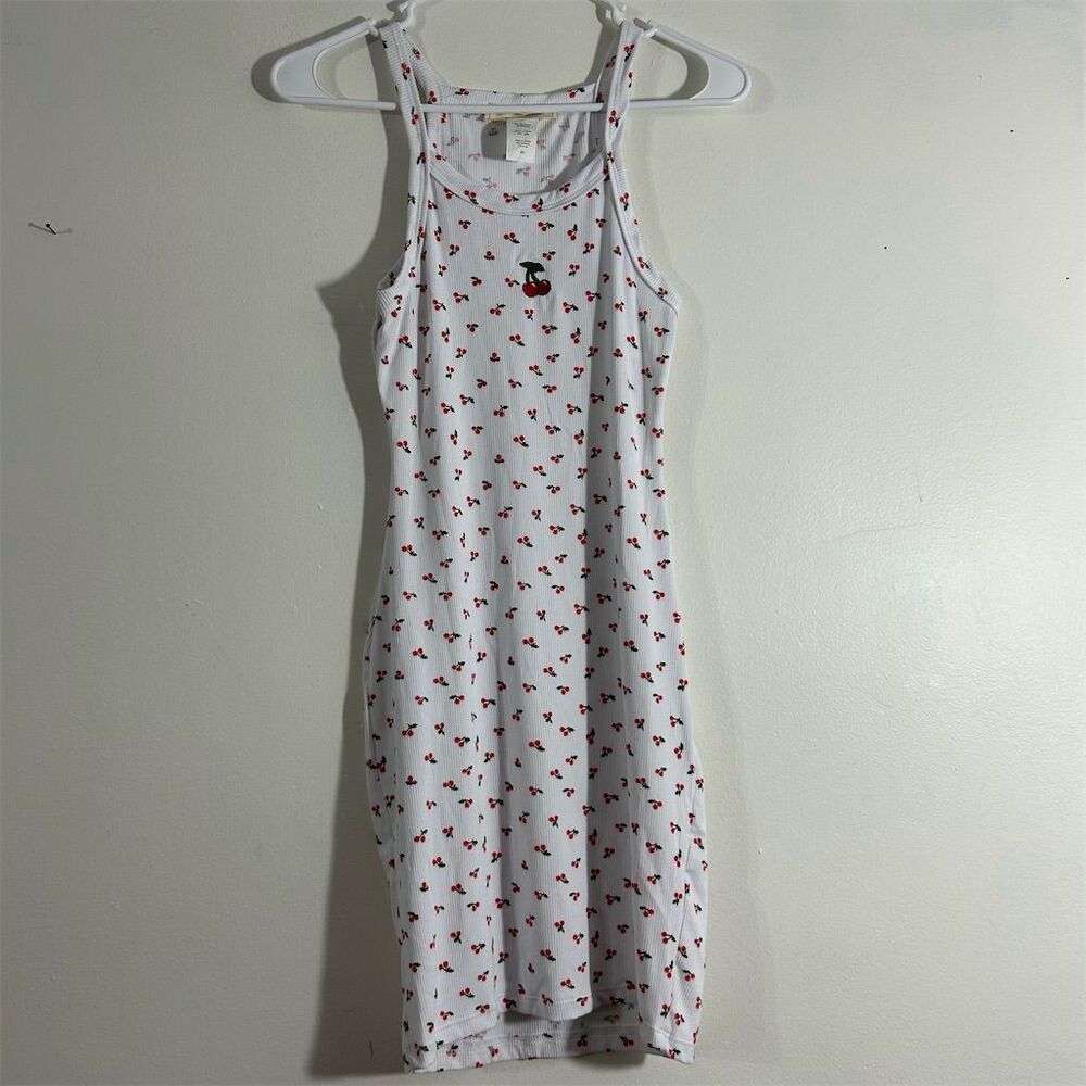 No Comment Women's XS White Cherry Print Sleeveless‎ Mini Dress Bodycon